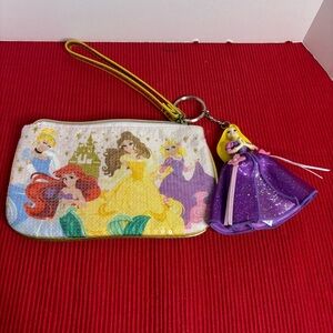 Disney Parks Pink Sequined Wristlet With Rapunzel Key Ring